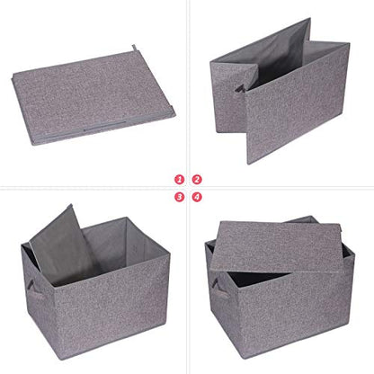 2 Pack Large Foldable Storage Box with Lids Fabric Storage Cube Organizer Cloth Containers Bins Baskets for Closet Clothes Clothing Bed Room