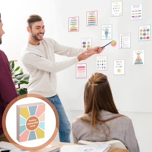 Affrolling 72 Pcs Anxiety Coping Skill Cards 4.7 x 3.7 Inches Social Anxiety Relief & Self Care Flashcard with Color Packaging Box Coping Strategy Therapy Cards for Family University and Office