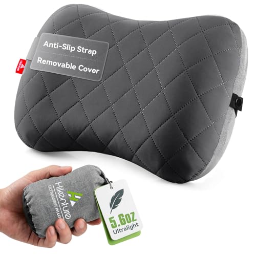 Hikenture Camping Pillow with Removable Cover - Ultralight Inflatable Pillow for Neck Lumbar Support - Upgrade Backpacking Pillow - Washable Travel Air Pillows for Camping, Hiking, Backpacking - color: Grey