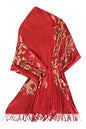 Urban CoCo Women's Embroidered Oversize Tassel Shawl Scarf Wraps for Women - color: #1-red