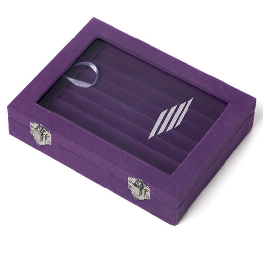 Jewelry Storage Box with Lid – Quality Corduroy Display Case for Earrings, Rings & Accessories – Stylish - color: purple