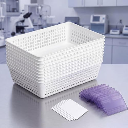 Vaccine Storage Basket, Medication Storage Organizer, 8 White Baskets with 12 Clear Label Holders & 12 Plain Labels for Medical Refrigerator