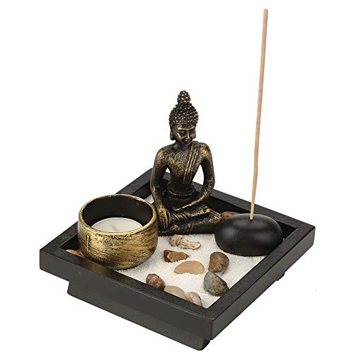 Desktop Zen Garden Kit, Mini Buddha Statue Tealight Candle Holder Ornament for Yoga Meditation Home Table Decor Gift