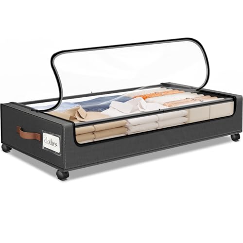 SpaceHacks Under Bed Storage with Wheels 1Pack Storage Containers with Clear Window&Label Under Bed Drawers Rolling Under Bed Storage for Clothes,Shoes, Blankets (30.71 x 16.93 x 6.69 in, Dark Grey) - color: Dark Grey, size: 1 Pack