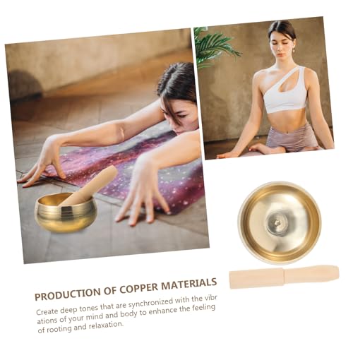 1 Set Music Bowl Sound Relaxation Meditations Bowls Mallet Creative Holder Meditation Bowl Meditation Singing Bowl Golden Clapper - size: 8x8x5cm