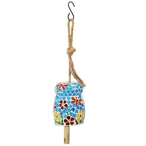 Sunnydaze Spring Flowers Wind Bell - Mosaic Glass Wind Chime Bell for the Patio, Deck, or Porch - 7"
