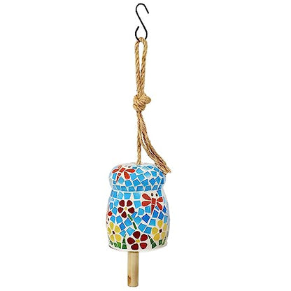 Sunnydaze Spring Flowers Wind Bell - Mosaic Glass Wind Chime Bell for the Patio, Deck, or Porch - 7"