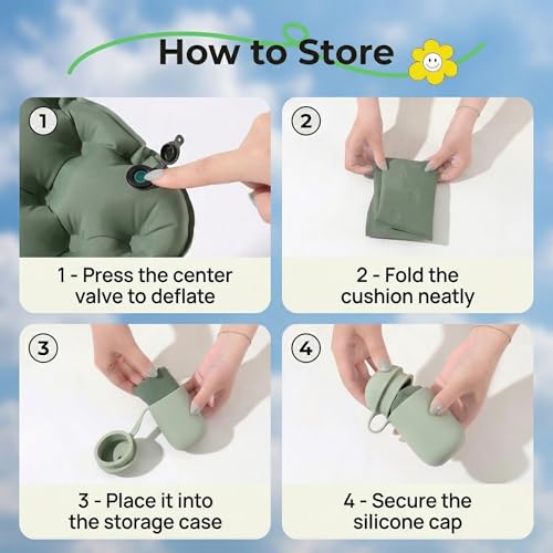 Inflatable Seat Cushion, Airplane Seat Cushion for Long Flights, 2 in 1 Pump & Storage Portable Travel Cushion, Anti-Slip Waterproof Pad for Air Travel, Stadium, Camping