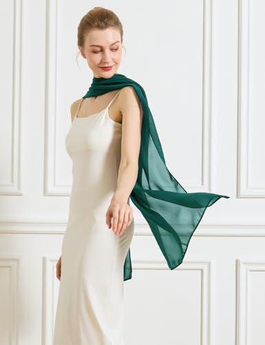 Chiffon Cape Shawl Wrap Scarf 3 Ways to Wear Elegant Sheer Capelet for Evening Dresses Weddings Parties - color: Emerald Green