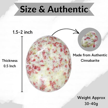 Amazing Gemstone Cinnabarite Crystals and Healing Stones - Large Palm Stone Crystals Piedra - Crystal for Good Luck, Balanced Positive Energy, Meditation - Unique Stocking Stuffers Gifts for Women - color: Cinnabarite