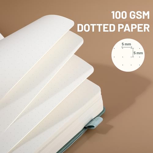 CAGIE Bullet Dotted Journal Notebook 320 Pages 100 GSM Paper Hardcover B5 Dot Grid Notebook Leather Journals for Writing Women Men Work Journaling, Green - color: Green, style: Dotted B5