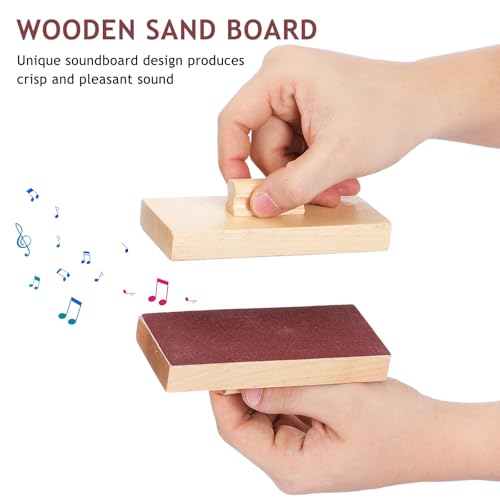 Totority Wooden Sand Blocks 2-Pack Wooden Percussion Instrument with Sandpaper Surface for Rhythm Creation, Kids Musical Toy for Educational Play, Band Practice, and Kindergarten Music Time