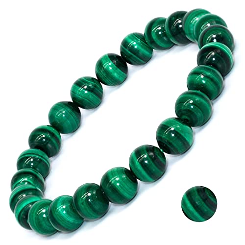 8mm Natural Gemstone Stretch Bracelet, Handmade Unisex Crystal Bracelets for Meditation, Yoga, Spiritual Healing & Positive Energy - color: Malachite