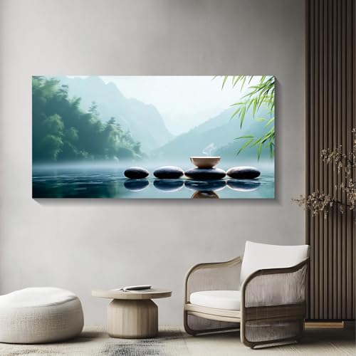 Iallbin Buddha Wall Art & Zen Wall Decor, White Lotus on Water Canvas Painting - for Yoga Meditation Room, Spa & Bathroom,Iallbin Zen Stone Wall Art & Zen Wall Decor, Blending the essence of landscape artistry - for Yoga Meditation Room, Spa & Bathroom, G