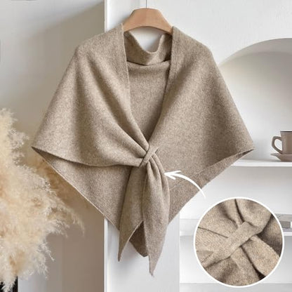 RIIQIICHY Shawl Wrap Women Pashmina Triangle Cape Knit Sweater Scarf for Fall Winter Fashion Accessory - color: Taupe Beige