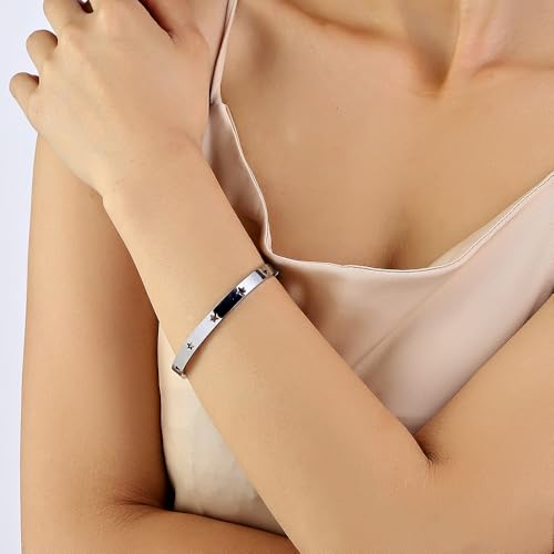 Gold Bangle for Women - 18K Gold Plated Stainless Steel Love Friendship Crystal Bracelets with Cubic Zirconia - color: star bangle - silver