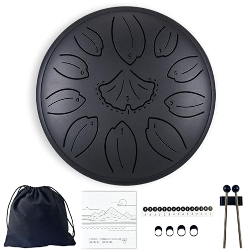 TUOKING Rain Drum for Outside Steel Tongue Drum 6 Inch 11 Notes C Key Handpan Drum for Adults and Beginners Sound Healing Musical Instrument for Meditation, Yoga, Music Lovers(Black) - color: Black, size: 6 Inch 11 Notes