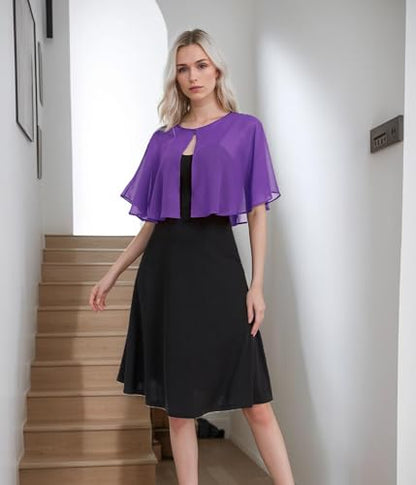 TONGFANTFL Women's Soft Chiffon Capelets Shawls and Wraps for Evening Wedding Cape Bole Cover Up - color: Purple
