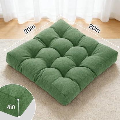 Tromlycs Floor Cushions Pillows for Adults Sitting Large Square Seating Pillow Gel Memory Foam 20 x 20 x 4 Inch Green Set of 2