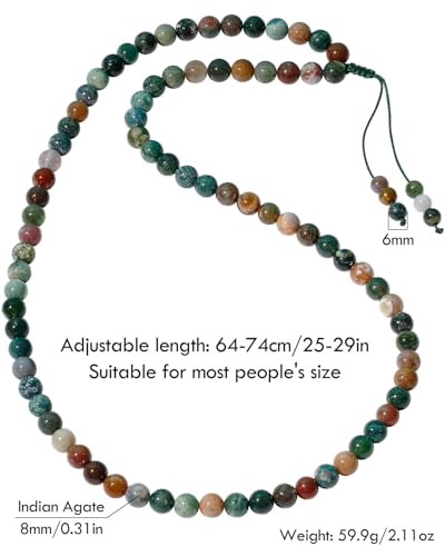 Simple Crystals and Stones Beaded Necklace Protection Balance Meditation Long Necklaces for Women and Men Amulet Jewelry - style: Indian Agate