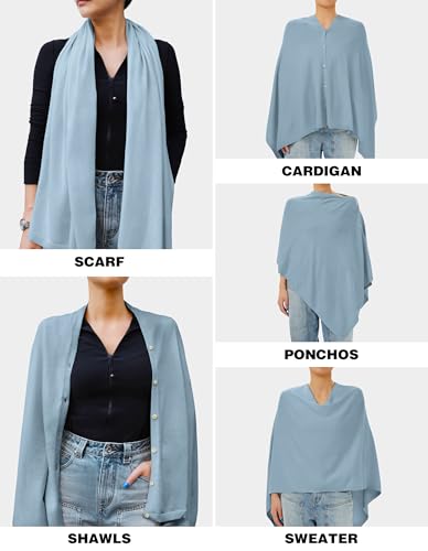 PULI Women's Versatile Knitted Shawls Scarf Poncho Sweater with Buttons Lightweight Spring Summer Fall Wraps - color: A-light Blue
