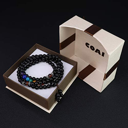 COAI 108 Japa Mala 7 Chakra Stone Wrap Bracelet Necklace - style: Rainbow Obsidian