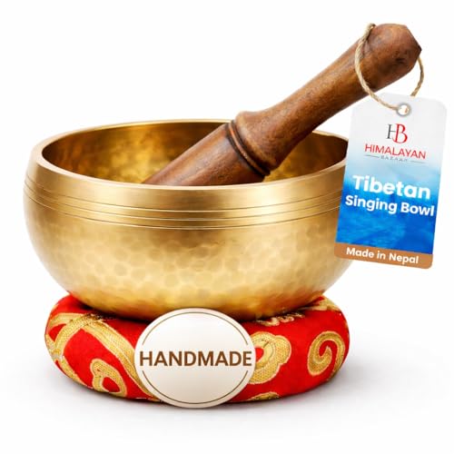Premium Tibetan Singing Bowl Set - Authentic Handcrafted Mindfulness Meditation Holistic Sound 7 Chakra Healing Gift by Himalayan Bazaar (3 Inch, Gold)