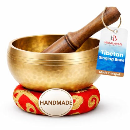 Premium Tibetan Singing Bowl Set - Authentic Handcrafted Mindfulness Meditation Holistic Sound 7 Chakra Healing Gift by Himalayan Bazaar (3 Inch, Gold)