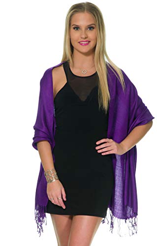 Pashmina Shawls and Wraps for Evening Dresses, Large Soft Pashminas Wedding Shawl - color: Dark Purple