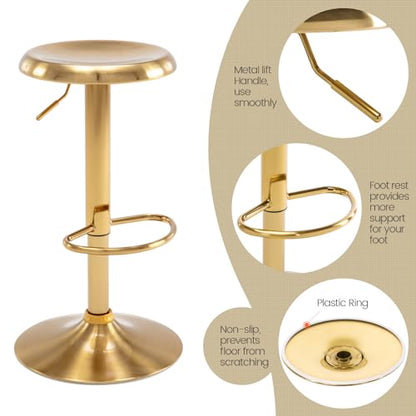 Adjustable Bar Stool, Swivel Round Metal Airlift Barstool, Backless Counter Height Bar Chair for Kitchen Dining Room Pub Cafe, 1 pc (Gold) - color: Gold, size: 1 pc