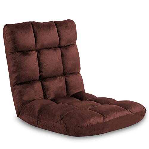 Indoor 5-Position Adjustable Floor Chair with Back Support Folding Padded Gaming Sofa Chair, Lounge Chair for Adults Video Gaming, Perfect for Meditation, Reading QL050-CO - color: Coffee