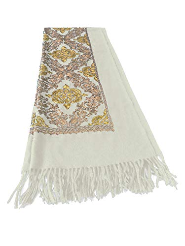 Urban CoCo Women's Embroidered Oversize Tassel Shawl Scarf Wraps for Women - color: #2-white