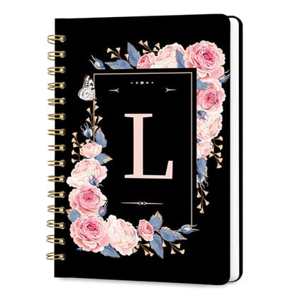 Hllwxrk Lined Spiral Journal Notebook, A5 College Ruled Spiral Notebook for Women, Hardcover with Elegant Design for Work and Note-Taking, 5.5 * 8.25 inch, 160 Pages, Letter L - color: L