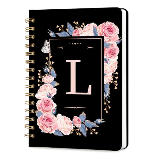 Hllwxrk Lined Spiral Journal Notebook, A5 College Ruled Spiral Notebook for Women, Hardcover with Elegant Design for Work and Note-Taking, 5.5 * 8.25 inch, 160 Pages, Letter L - color: L
