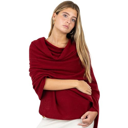 Velanio Cashmere Luxury Knitted Wrap Travel Shawl Scarf, Pashmina Stole, All-Season Scarf for Women Cashmere Wool Blend - color: Maroon