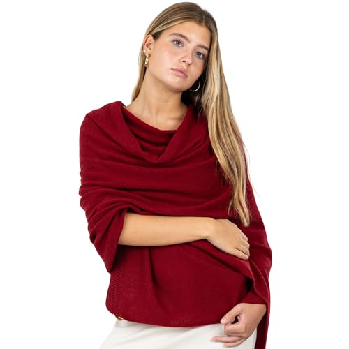 Velanio Cashmere Luxury Knitted Wrap Travel Shawl Scarf, Pashmina Stole, All-Season Scarf for Women Cashmere Wool Blend - color: Maroon