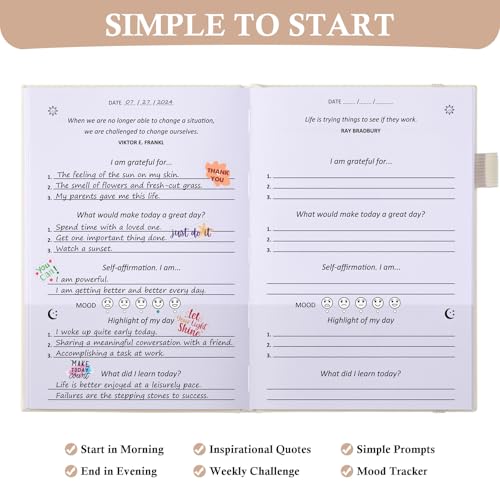 Comkiso Gratitude Journal with 4 Inspirational Stickers: Undated Daily Gratitude Journal for Women and Men - More Happiness, Affirmation, and Mindfulness in A Few Minutes with Prompts & Quotes (Beige) - color: A. Beige