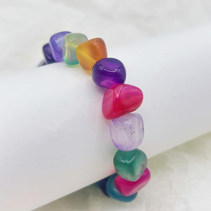 HZHRony Healing Crystal Stone Beads Bracelet Irregular Gemstone Beaded Bracelets For Women and Men Anxiety Relief Yoga Bracelet Jewelry Gifts 7 Inch - color: Rainbow