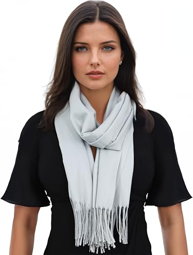 Ocomfly 100% Pashmina Scarf for Women - Premium Womens Scarves - Gift Boxed - Shawls or Wraps - Ultra Soft and Warm - color: Light Grey