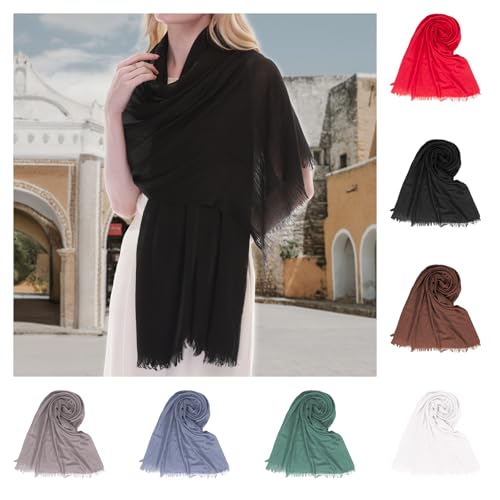 RIIQIICHY Scarf for Women Lightweight Solid Color Long Fashion Gauze Scarves Shawl Wrap - color: Khaki