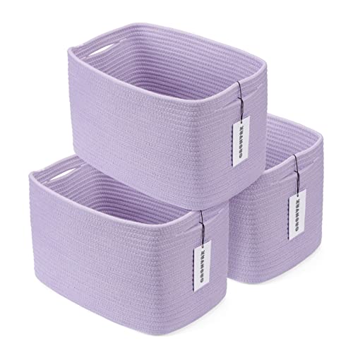 Cotton Rope storage Basket Bins Woven Basket for Organizing Shelves 15X10X9.3" Rectangle Decorative Baskets For storage Clothes Toys Books Towels Nursery basket organizer 3 pack purple or lavender - color: purple
