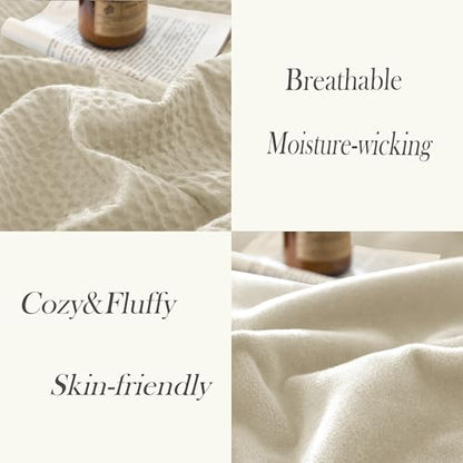 CHUFFED Cotton Waffle Blanket King Size - Plush Milk Velvet & Reversible Waffle Weave,Anti-Static 500Gsm Design，Thick Cozy Soft Winter Blanket for Bed, Couch, Sofa - Beige, 104x90 Inches - color: Beige, size: King