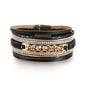 Edoneery Leather Wrap Bracelet for Women, Boho Handmade Multi-Layer Cuff with Crystal Beads Heart, Stackable Bangle Western Jewelry Gift - style: 6 Rhinestone(Black)