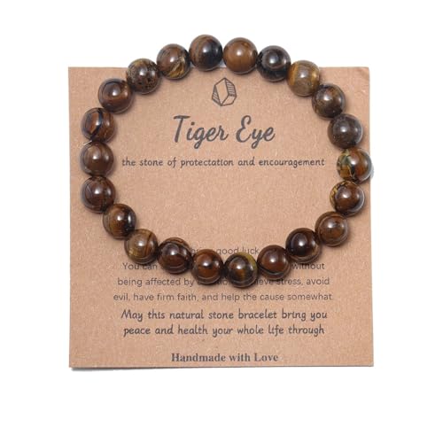 Pingyongchang Stress Relief Anxiety Yoga Bracelet,Crystal Stone Mantra Bracelets for Women Natural Beaded birthday Gifts Inspirational Bracelet for Men - color: Tiger Eye