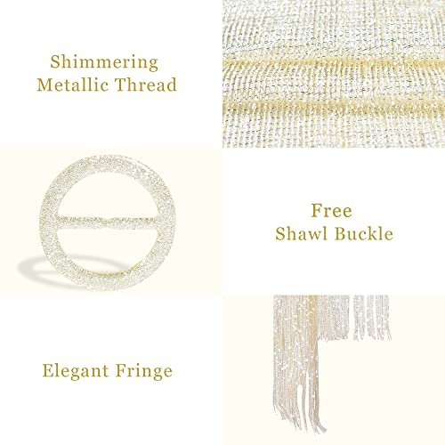 vimate Sparkling Metallic Shawls and Wraps for Evening Party/Wedding/Formal Dresses (With Free Buckle) - color: N#. Cream (With Cream Buckle)