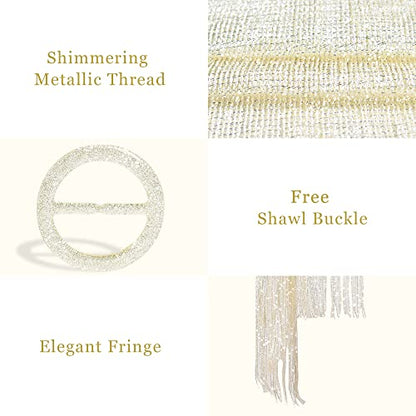 vimate Sparkling Metallic Shawls and Wraps for Evening Party/Wedding/Formal Dresses (With Free Buckle) - color: N#. Cream (With Cream Buckle)