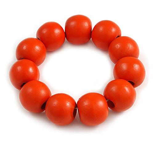 Avalaya Orange Round Bead Wood Flex Bracelet - 19cm Long