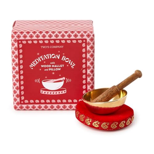 Two's Company Chakra Mini Singing Bowl Set, 3-Inch, Brass, Red