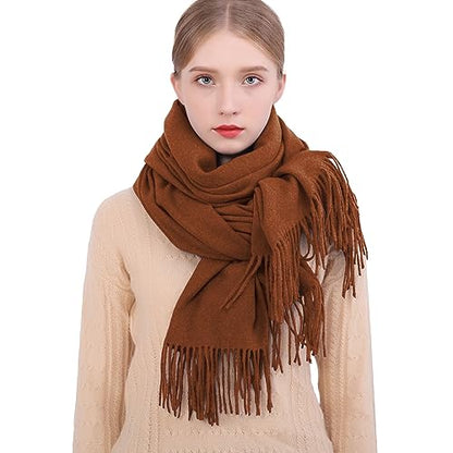 RIIQIICHY Winter Scarfs for Women Pashmina Shawls Wraps for Evening Dresses Large Warm Soft Scarves - color: Caramel