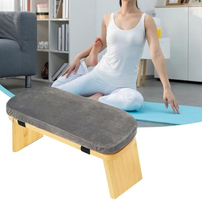 HouseVibe Meditation Bench Kneeling Stool Ergonomic Wood with Soft Cushion, Foldable, Portable Prayer Bench, Meditation Stool- Gray - color: Grey